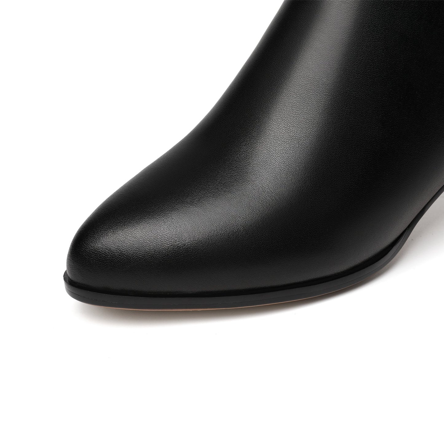 Nine Seven Handmade Women's Genuine Leather Ethnic Embroidered Pointed Toe Low Chunky Heel Side Zipper Mid-Calf Boots