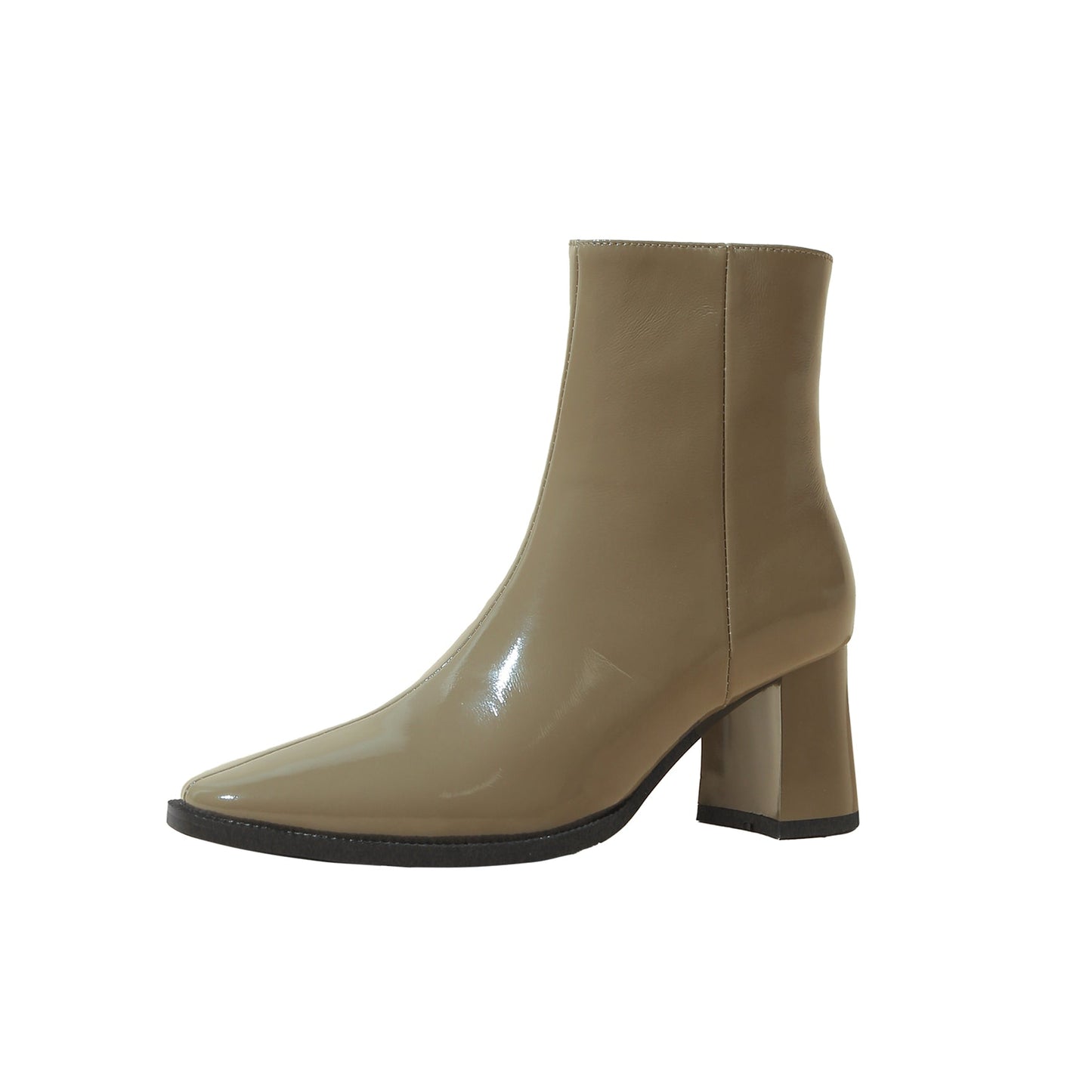 Nine Seven Women's Handmade Glossy Genuine Leather Pointed Toe Side Zipper Mid Block Heel Ankle Boots