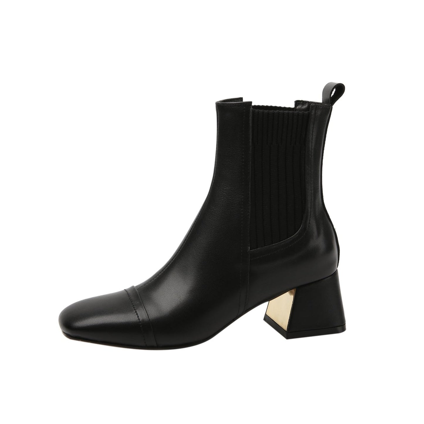 Nine Seven Women's Handmade Genuine Leather Stretch Slip On Square Toe Chunky Heel Ankle Boots