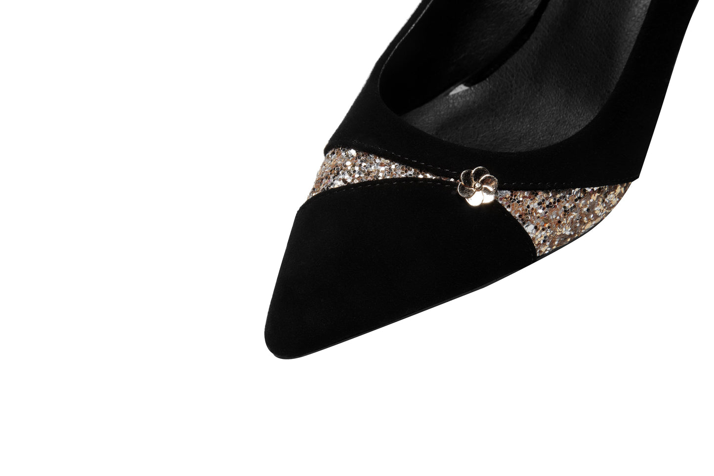 Nine Seven Handmade Women's Suede Leather Glitter Slip On Pointed Toe Mid Kitten Heel Pumps Shoes