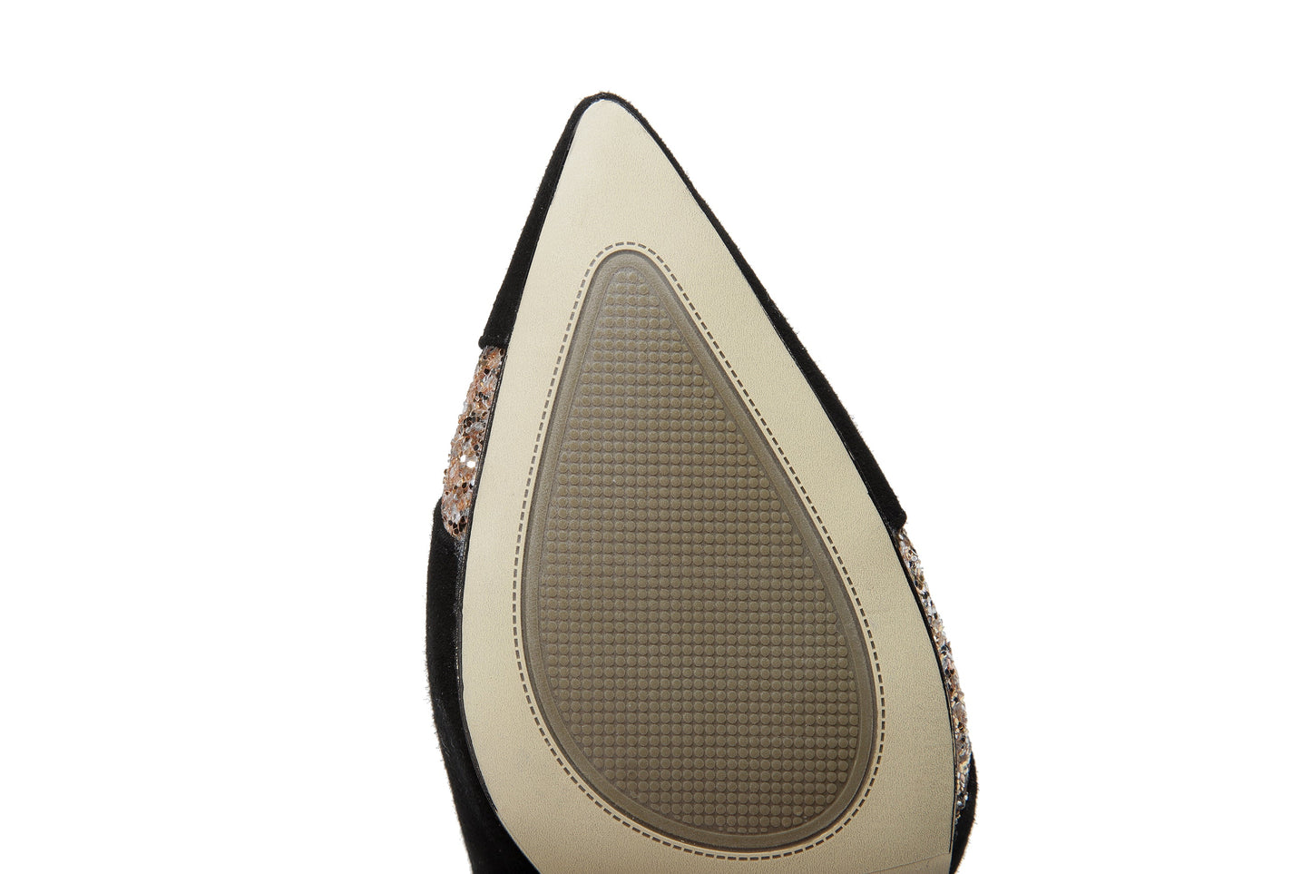 Nine Seven Handmade Women's Suede Leather Glitter Slip On Pointed Toe Mid Kitten Heel Pumps Shoes