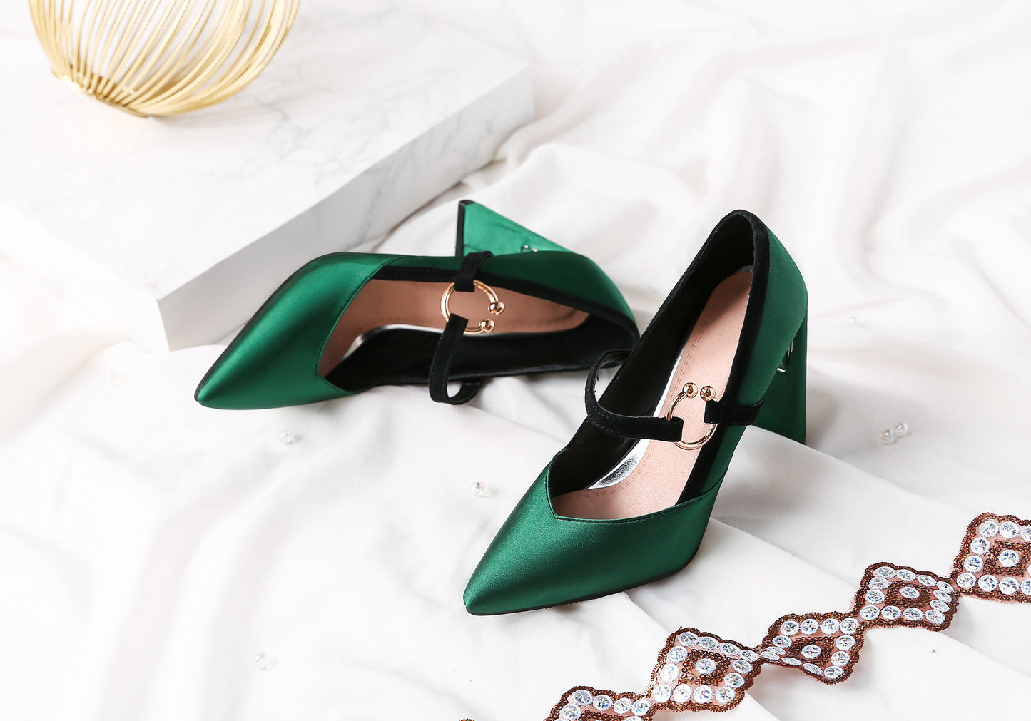 Nine Seven Women's Handmade Pointed Toe Unique Band High Heel Mary Jane Pumps Shoes