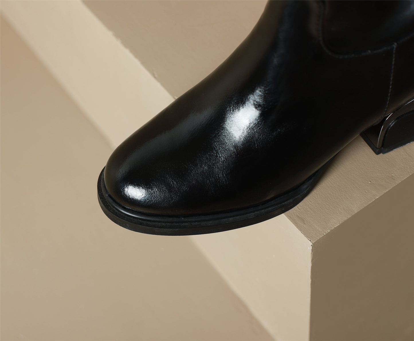 Nine Seven Women's Genuine Leather Handmade Side Zip Up Round Toe Mid Chunky Heel Knee High Riding Boots