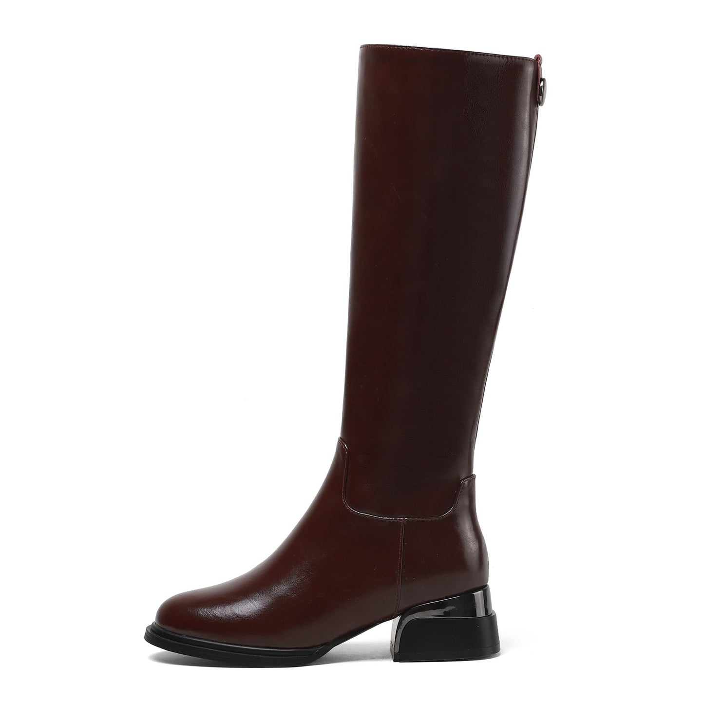 Nine Seven Women's Genuine Leather Handmade Side Zip Up Round Toe Mid Chunky Heel Knee High Riding Boots