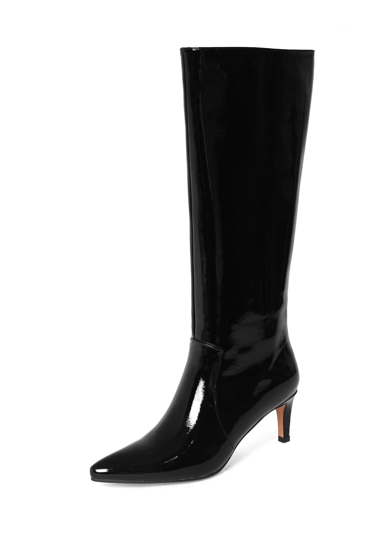 Nine Seven Women's Glossy Patent Leather Handmade Stiletto Mid Heel Pointed Toe Side Zipper Knee High Boots