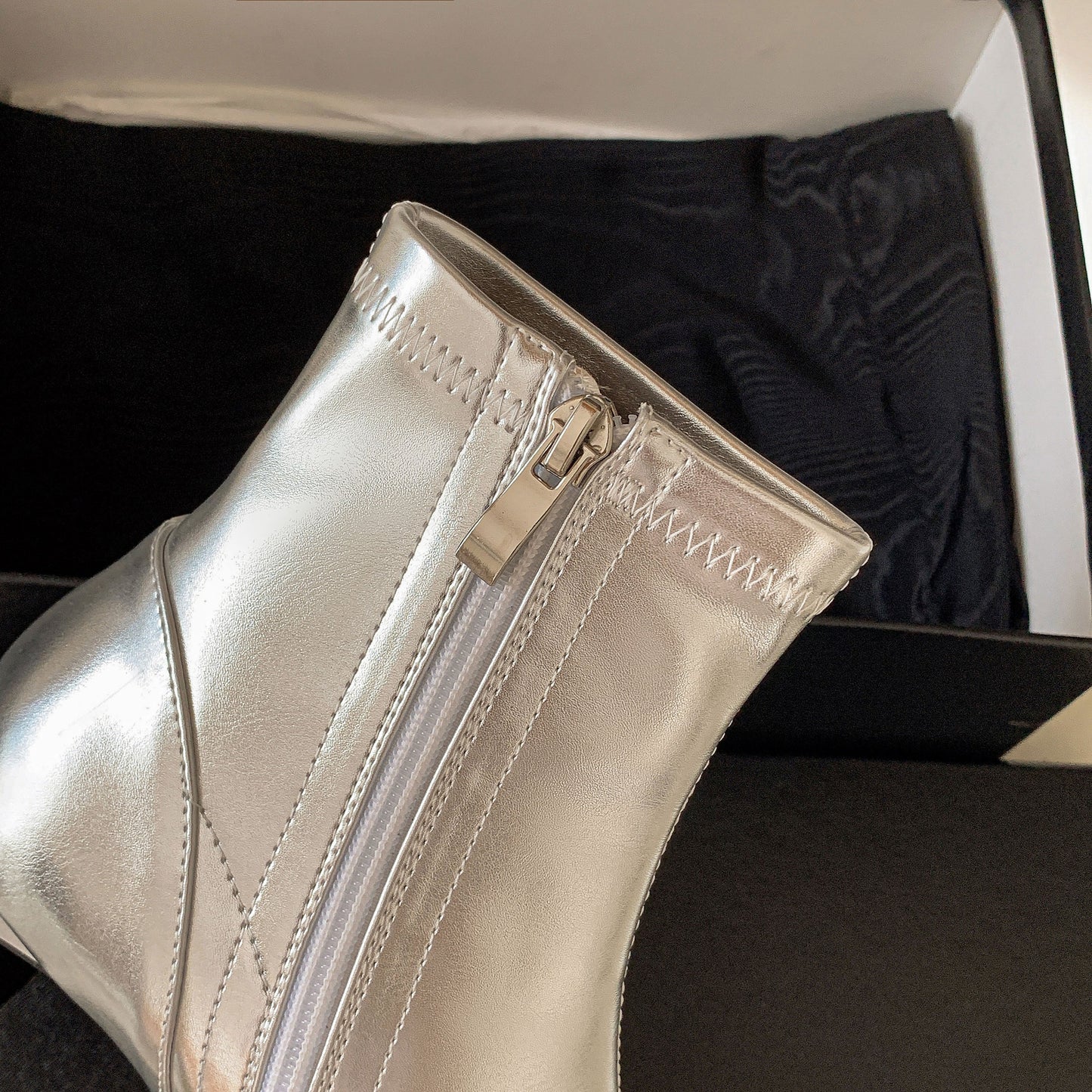 Nine Seven Handmade Women's Sexy Stretch Leather Side Zipper Pointed Toe Mid Block Heel Boots