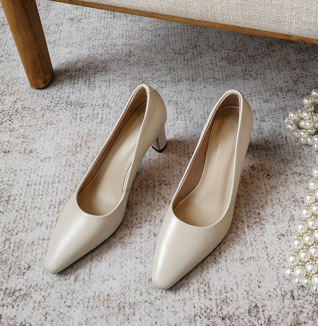 Nine Seven Women's Genuine Leather Handmade High Heel Square Toe Easy Slip On Pump Shoes