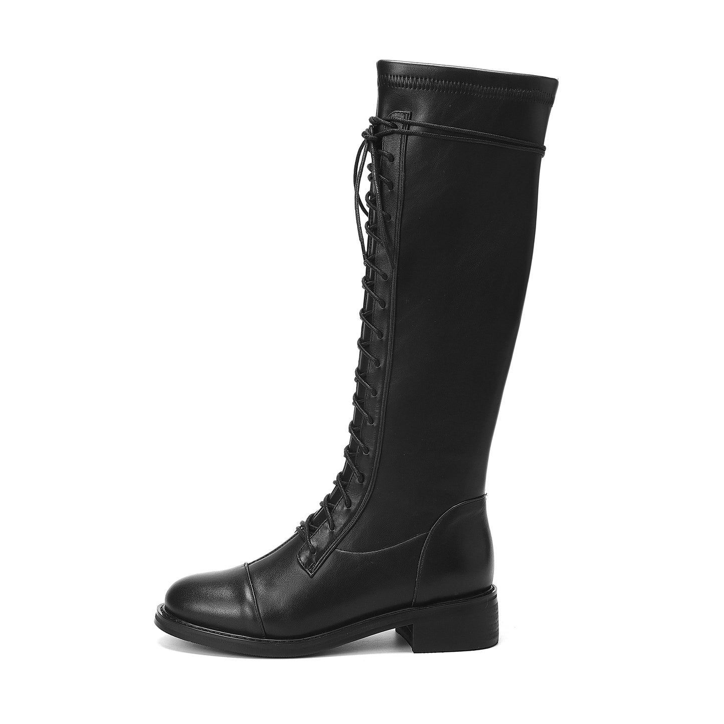 Nine Seven Women's Round Toe Genuine Leather Handmade Selftie Low Chunky Heel Cool Knee High Boots