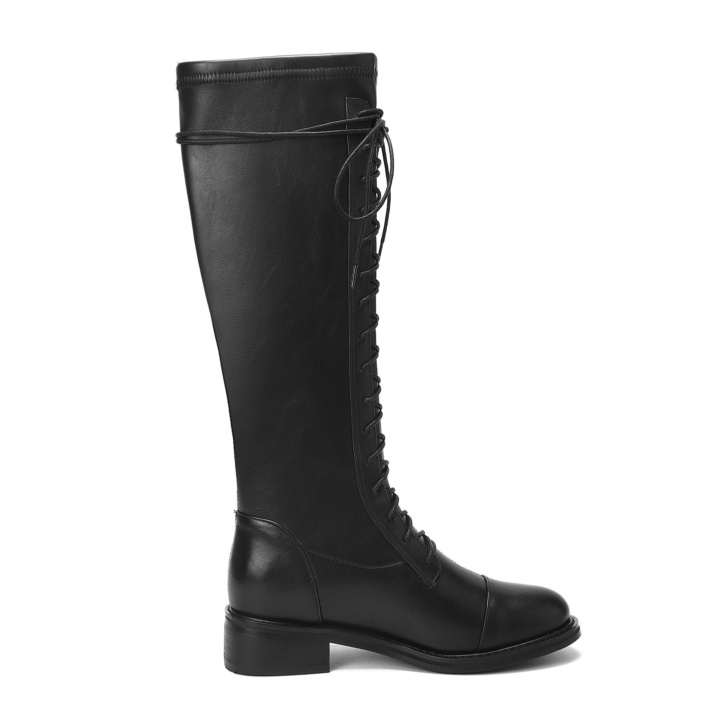 Nine Seven Women's Round Toe Genuine Leather Handmade Selftie Low Chunky Heel Cool Knee High Boots