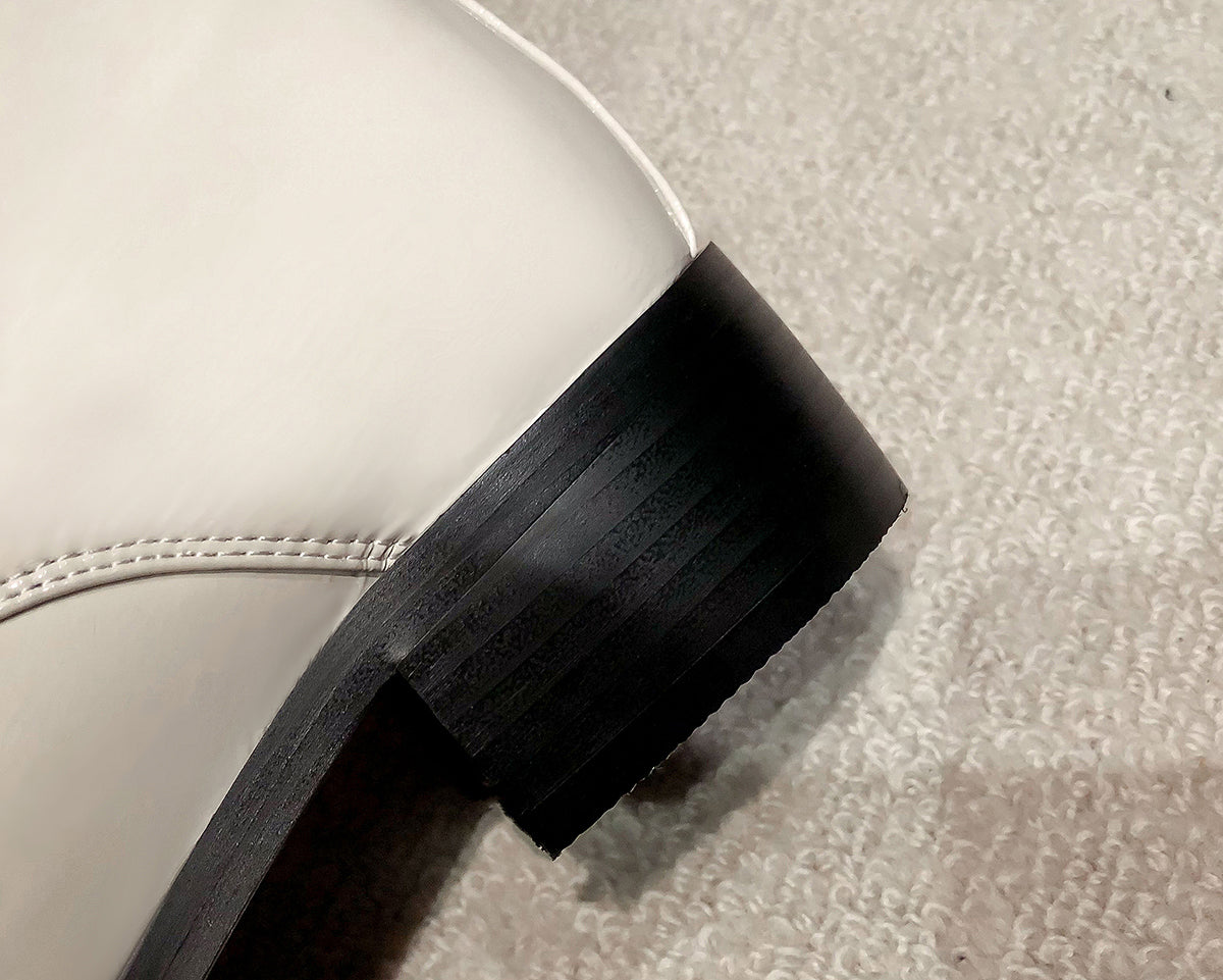 Nine Seven Women's Patent Leather Low Chunky Heel Lace Up Handmade Cap Toe Mid Calf Boots