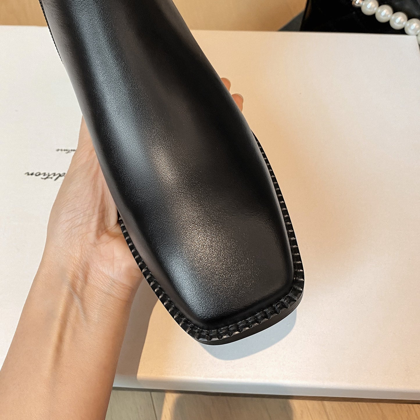 Nine Seven Handmade Women's Genuine Leather Comfortable Chunky Heel Side Zip Up Classic Square Toe Stylish Knee-High Boots