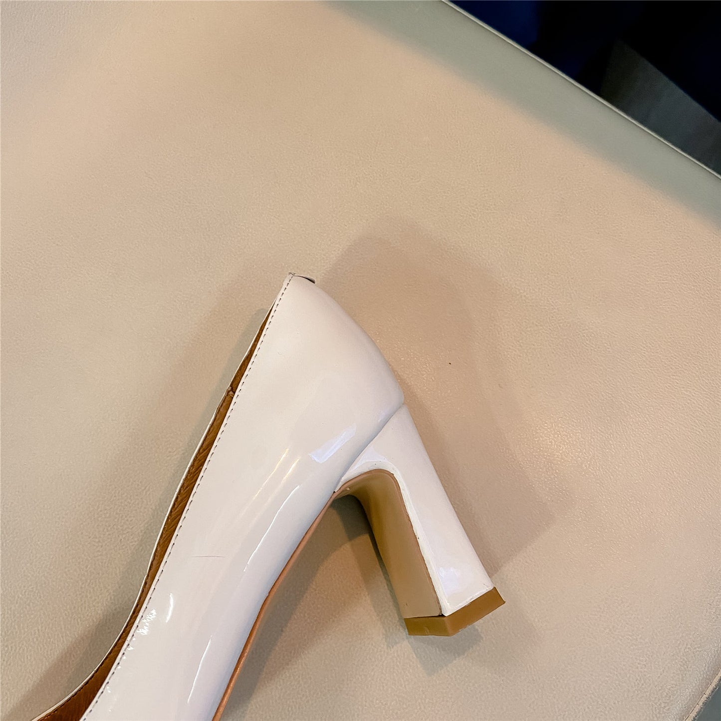 Nine Seven Women's Patent Leather Handmade Square Toe Mid Heels Slip On Chic Pumps Shoes