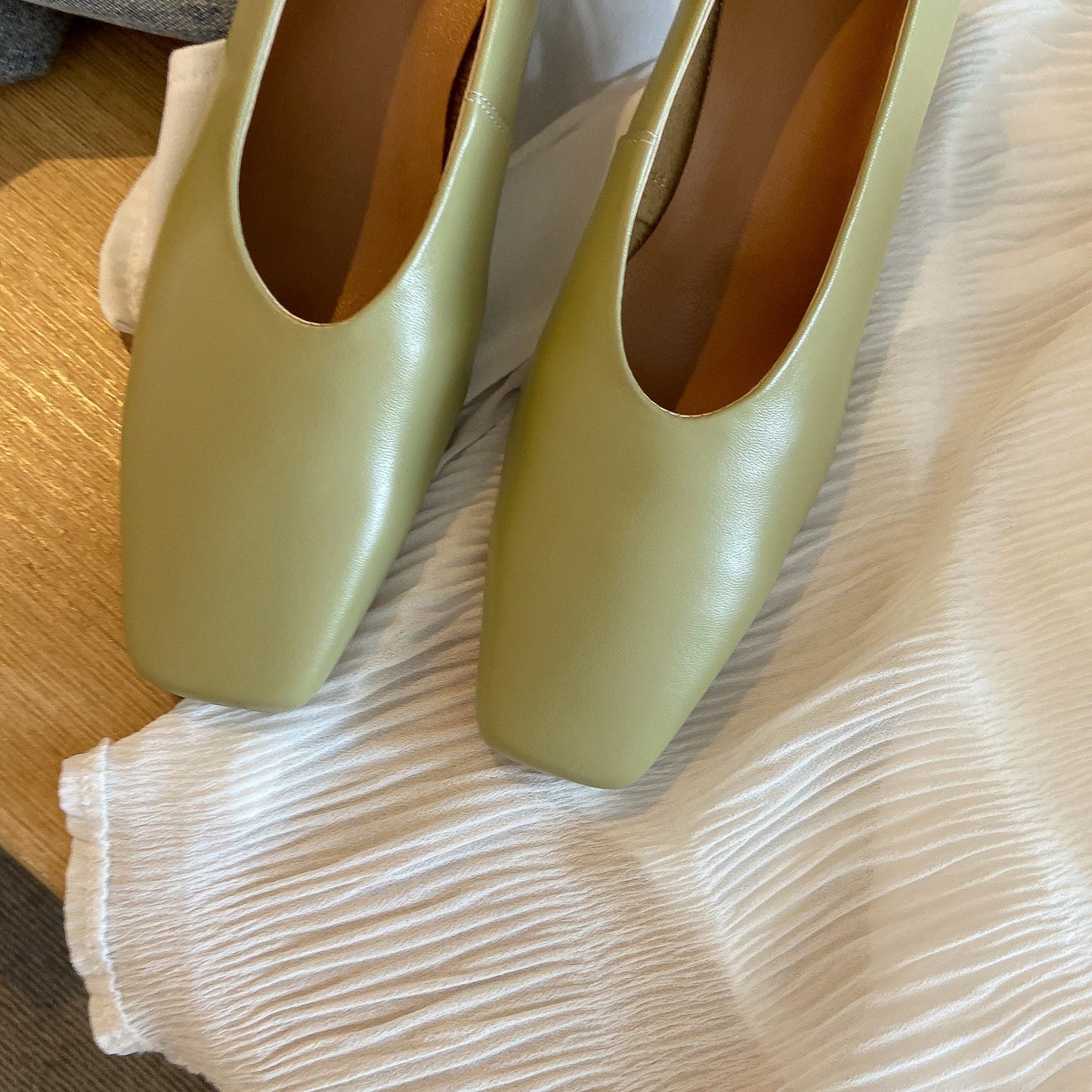 Nine Seven Women's Handmade Genuine Leather Square Toe Stiletto Mid Heels Slip On Stylish Pumps Shoes