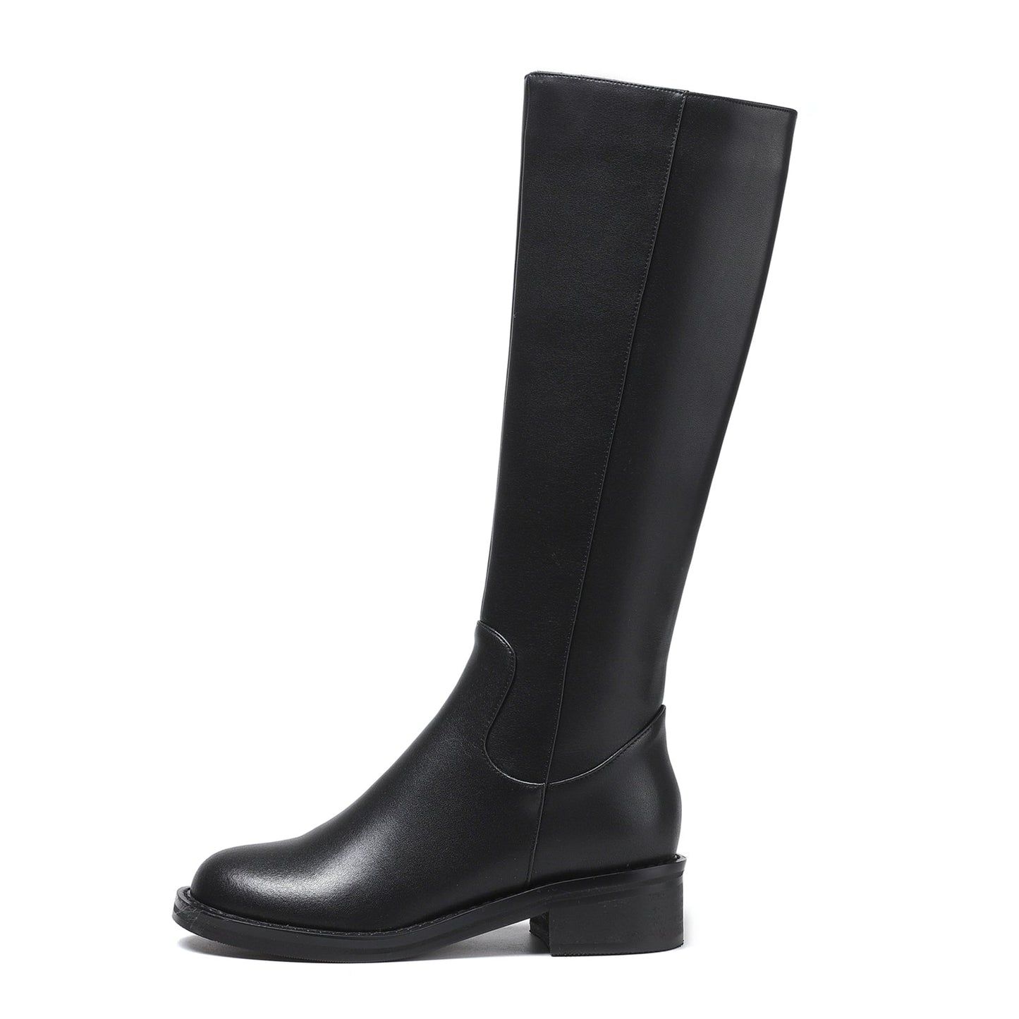 Nine Seven Round Toe Genuine Leather Handmade Side Zipper Comfort Low Chunky Heels Women's Knee High Boots