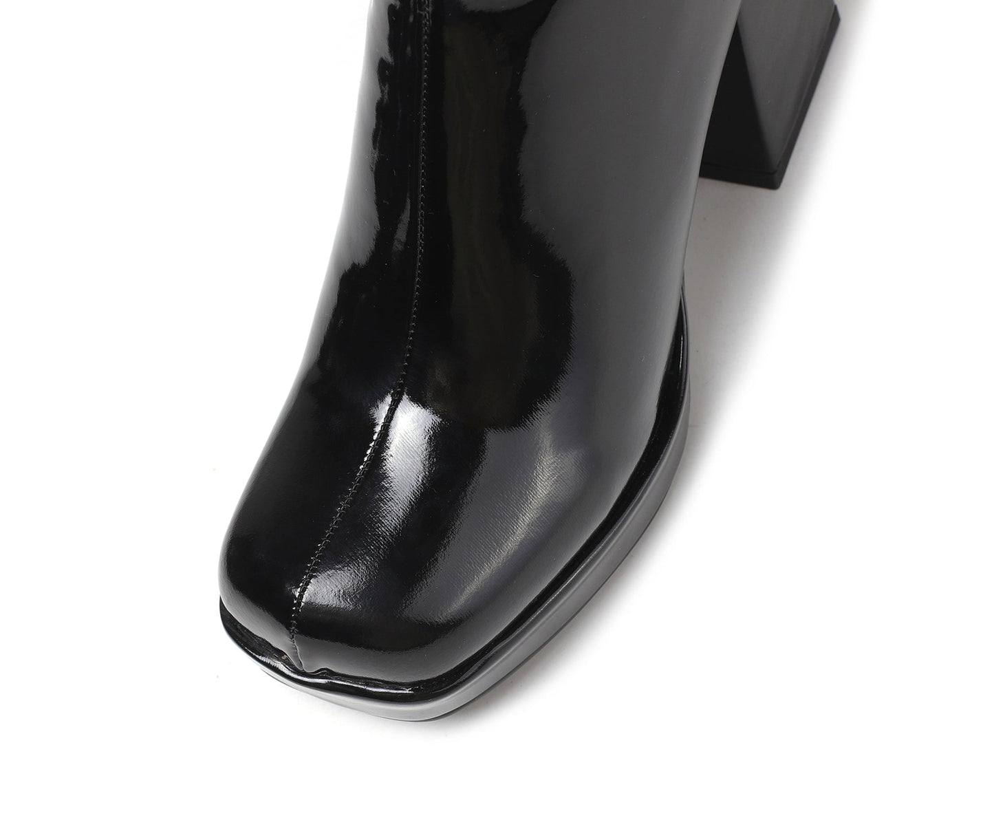 Nine Seven Women's Genuine/Patent Leather Square Toe Handmade Zipper Chunky Heels Chic Knee High Boots with Platform