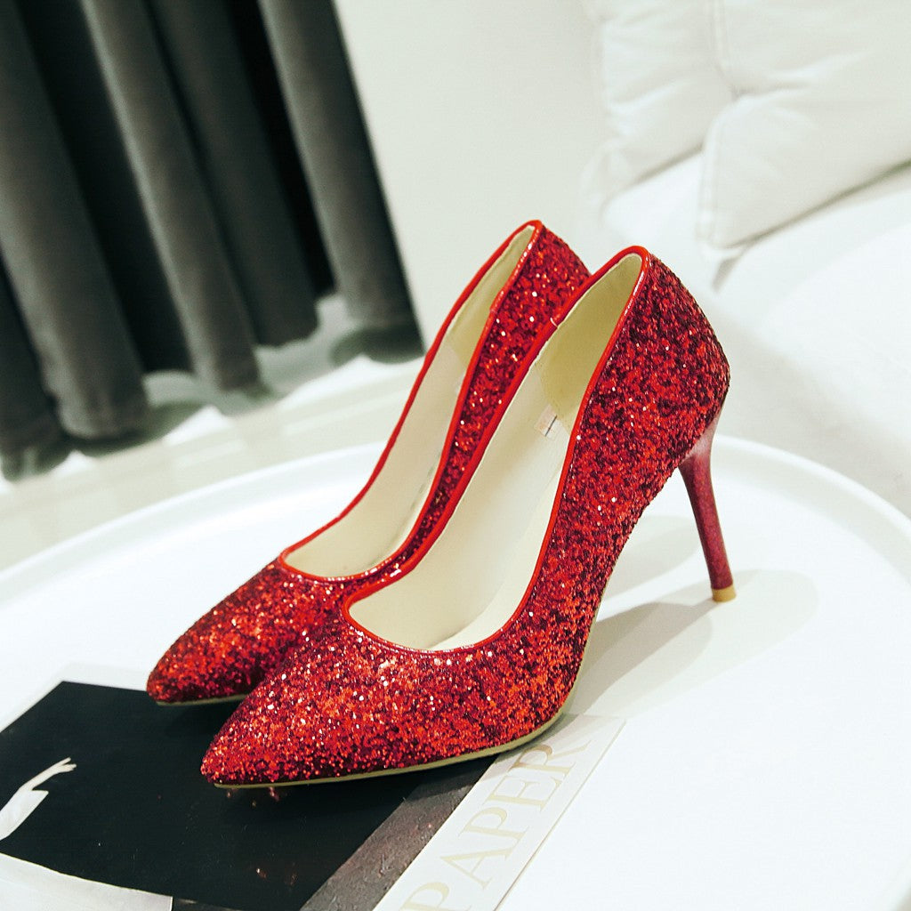 Nine Seven Women's Handmade Pointed Toe Glitter High Stileto Heel Slip On Bridal Pumps Shoes