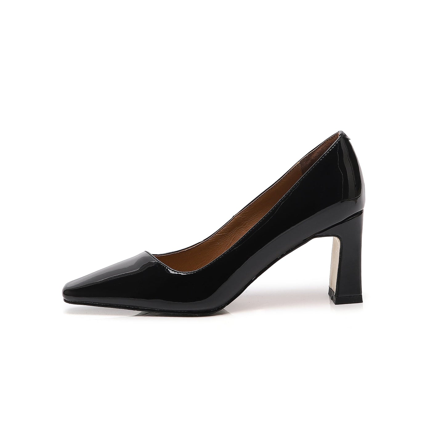 Nine Seven Women's Patent Leather Handmade Square Toe Mid Heels Slip On Chic Pumps Shoes