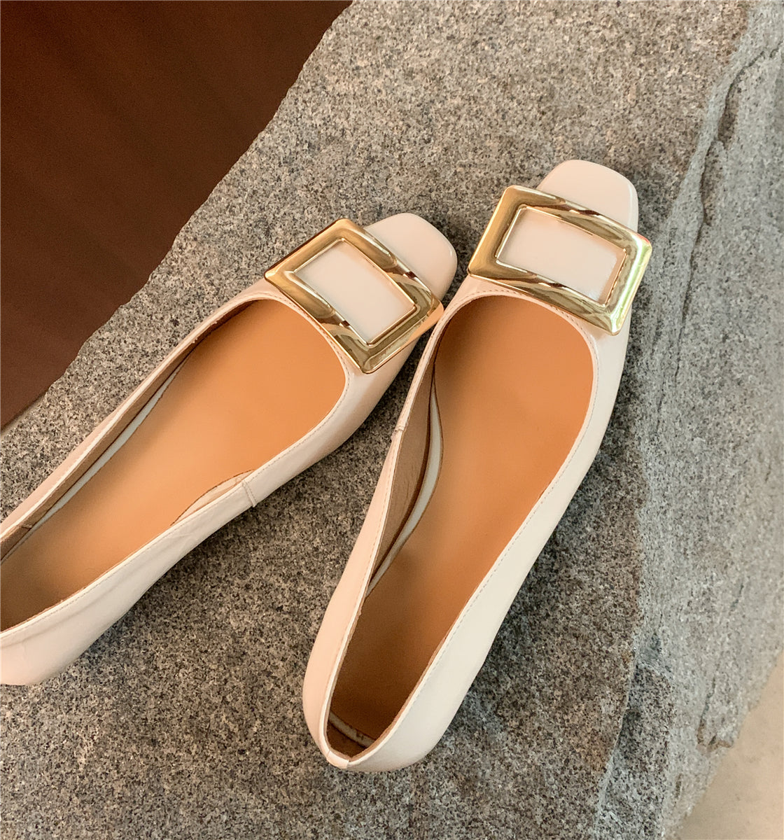 Nine Seven Women's Square Toe Patent Leather Handmade Buckle Comfort Slip On Flat