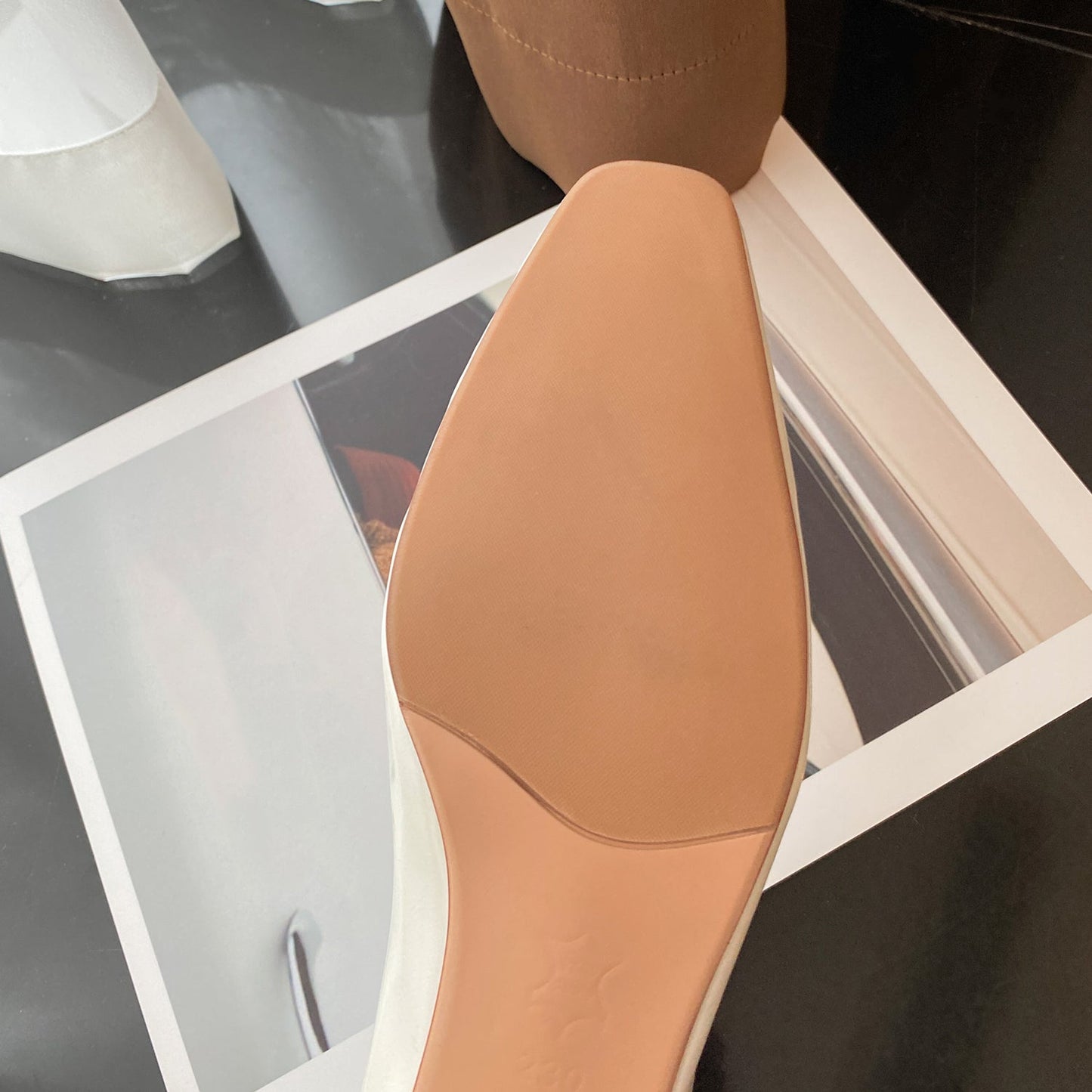 Nine Seven Women's Handmade Genuine Leather Chunky Heel Little Toe Slip On Office Pumps