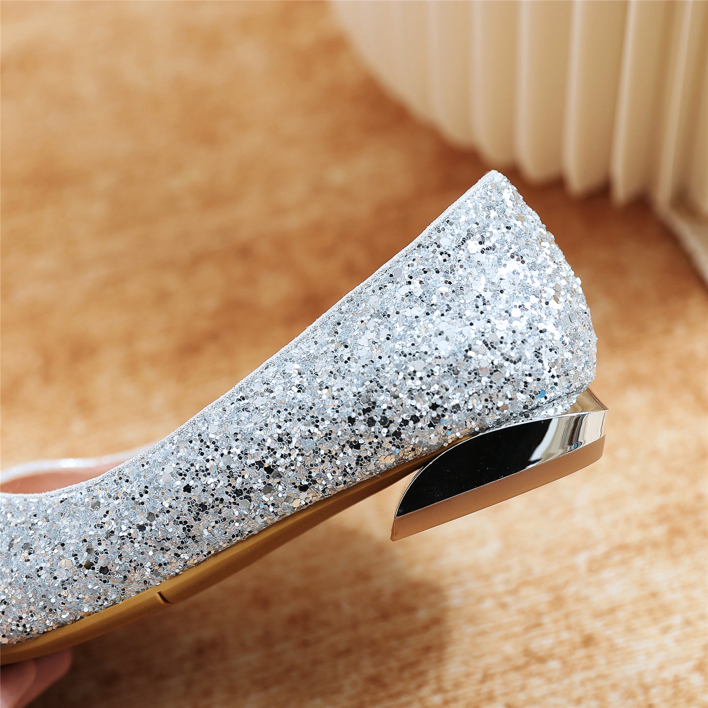 Nine Seven Women's Handmade Glitter Pointed Toe Pearls Pattern Slip On Flat Weeding Shoes