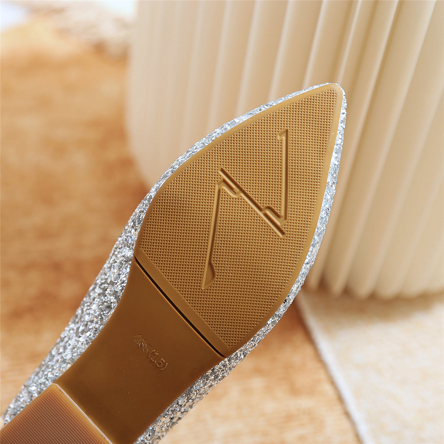 Nine Seven Women's Handmade Glitter Pointed Toe Pearls Pattern Slip On Flat Weeding Shoes