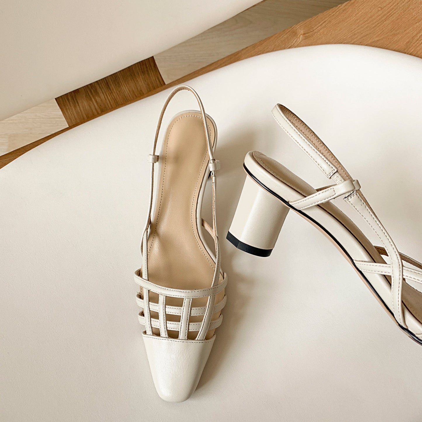 Nine Seven Genuine Leather Women's Handmade Closed Square Toe Chunky Heel Slingback Slip On Sandal Pumps