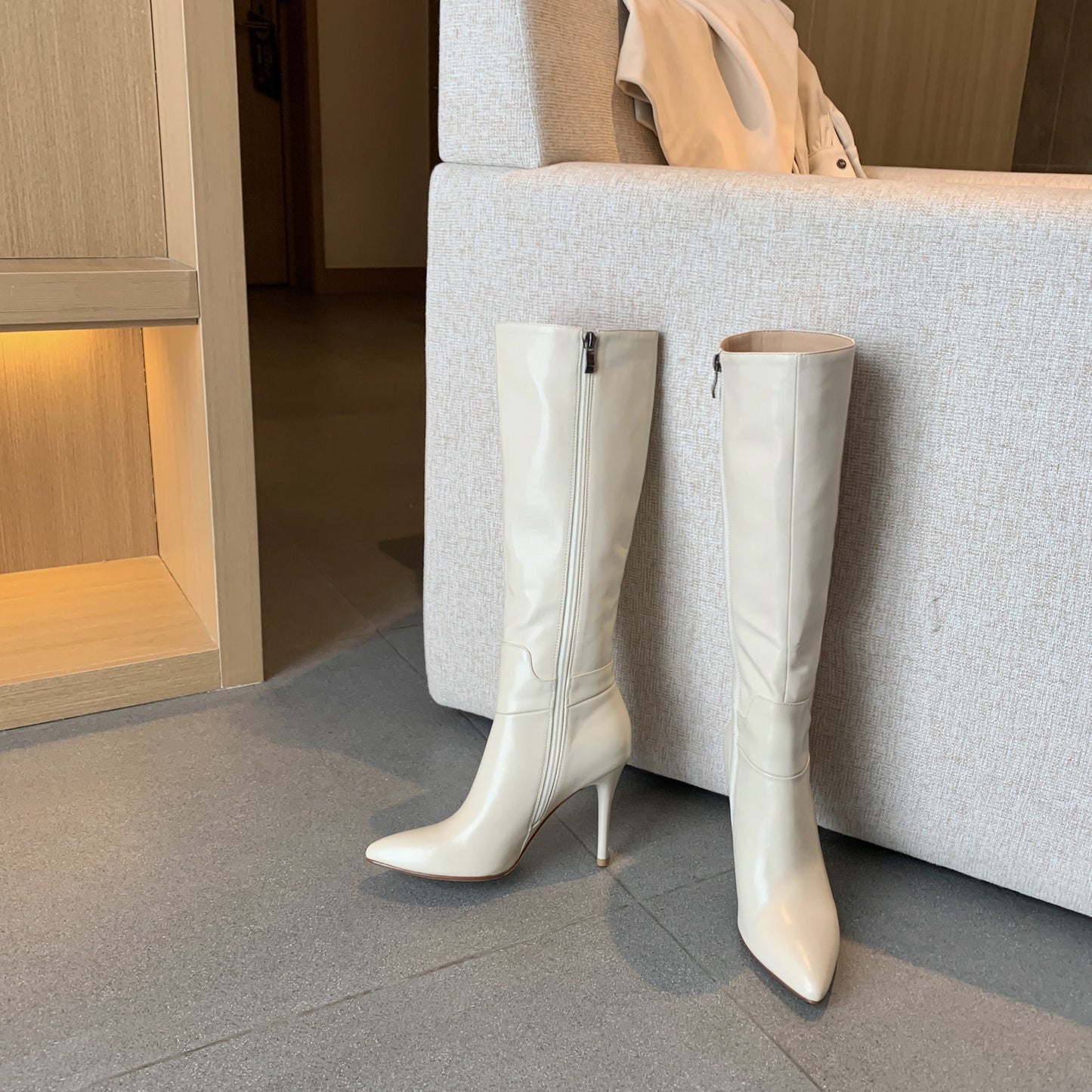 Nine Seven Genuine Leather Women's Pointed Toe Side Zip Handmade Stiletto High Heel Knee High Boots