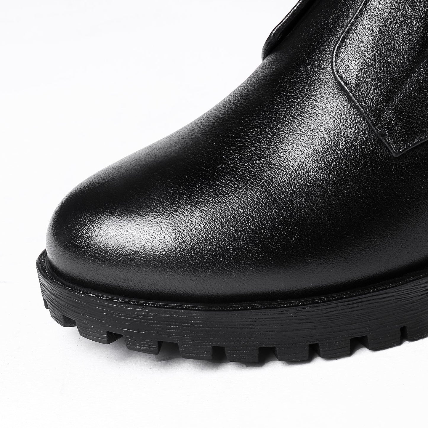 Nine Seven Women's Round Toe Genuine Leather Handmade Buckle Belt Zip Up Chic Mid Calf Boots