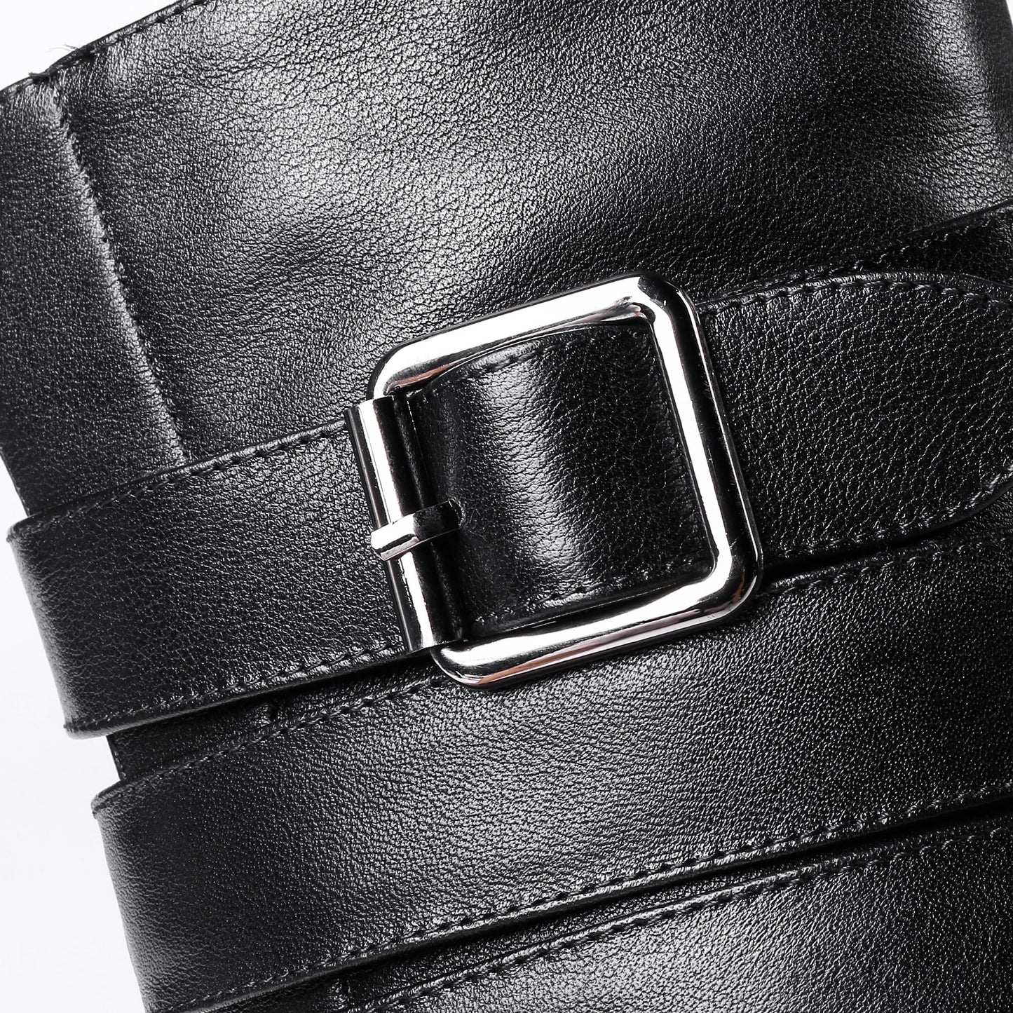 Nine Seven Women's Round Toe Genuine Leather Handmade Buckle Belt Zip Up Chic Mid Calf Boots