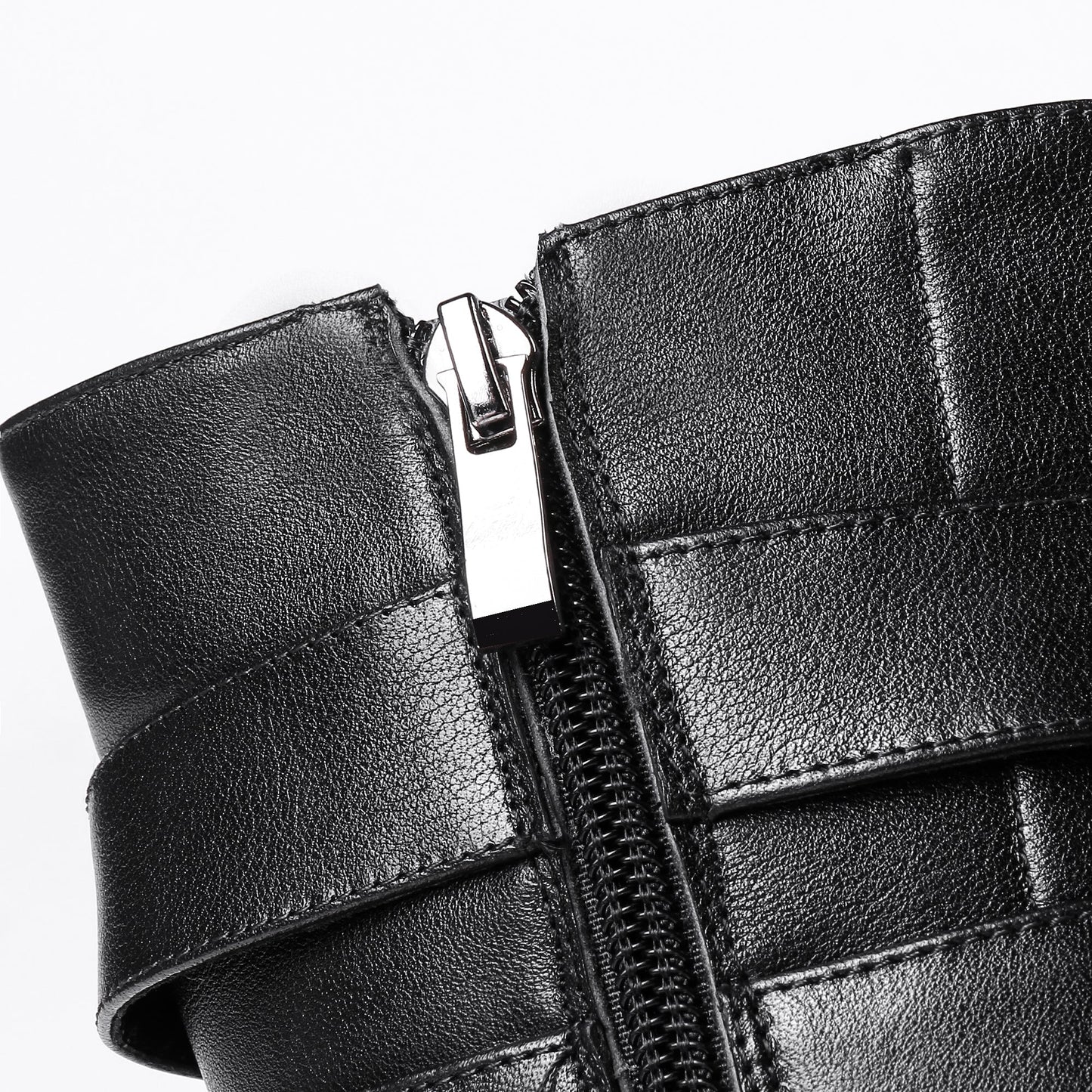 Nine Seven Women's Round Toe Genuine Leather Handmade Buckle Belt Zip Up Chic Mid Calf Boots