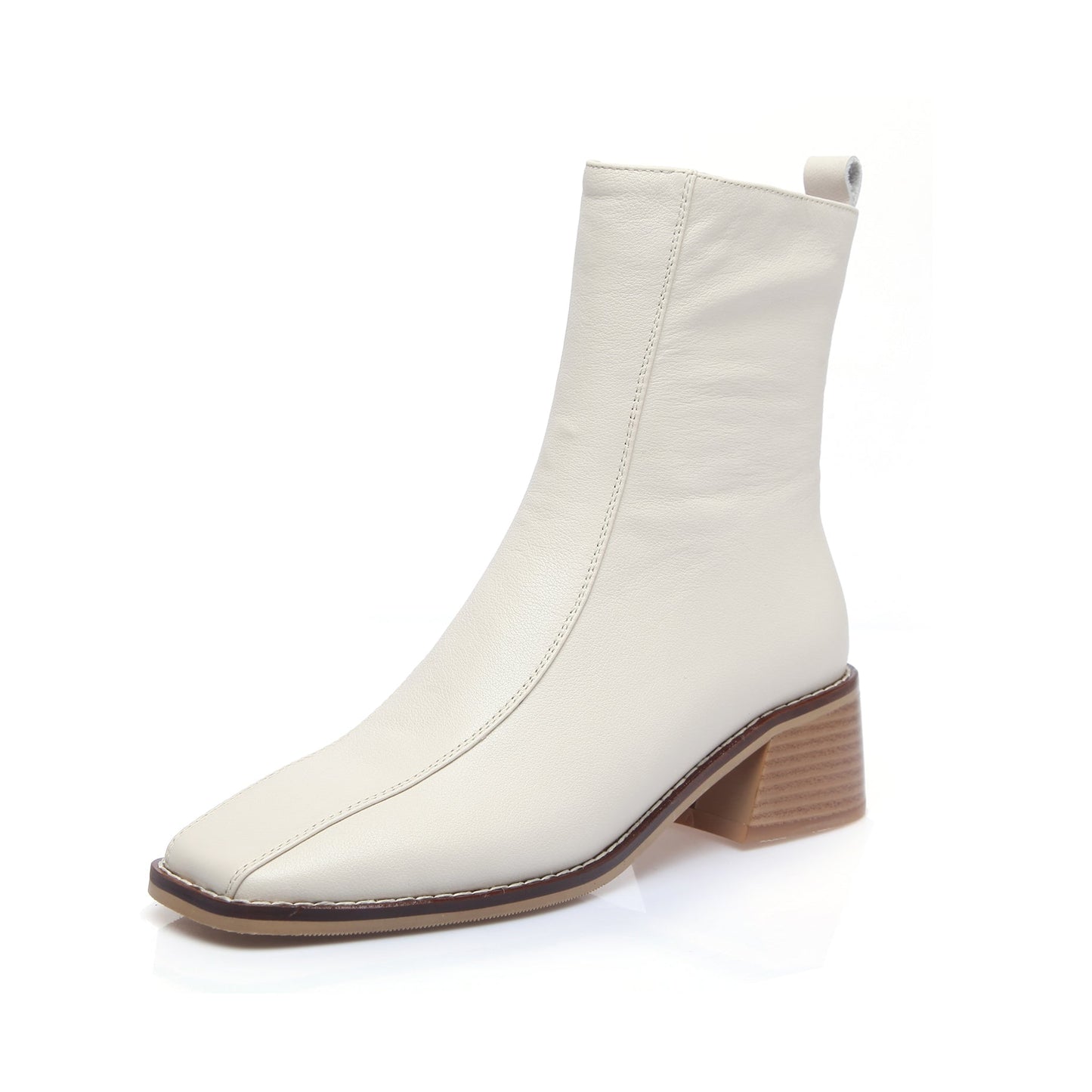 Nine Seven Women's Genuine Leather Square Toe Side Zip Up Handmade Low Chunky Heel Chic Mid-Calf Boots