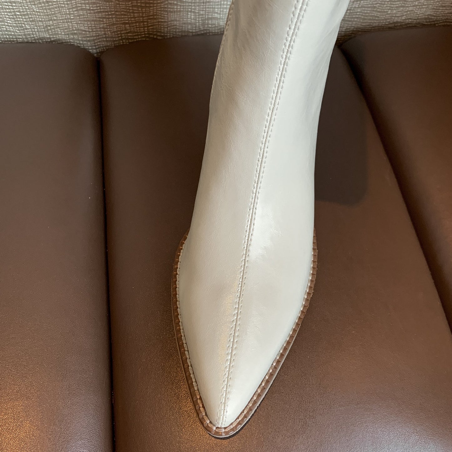 Nine Seven Women's Handmade Genuine Leather Pointed Toe Comfort Mid Block Heel Side Half Zip Up Cowboy Knee High Boots