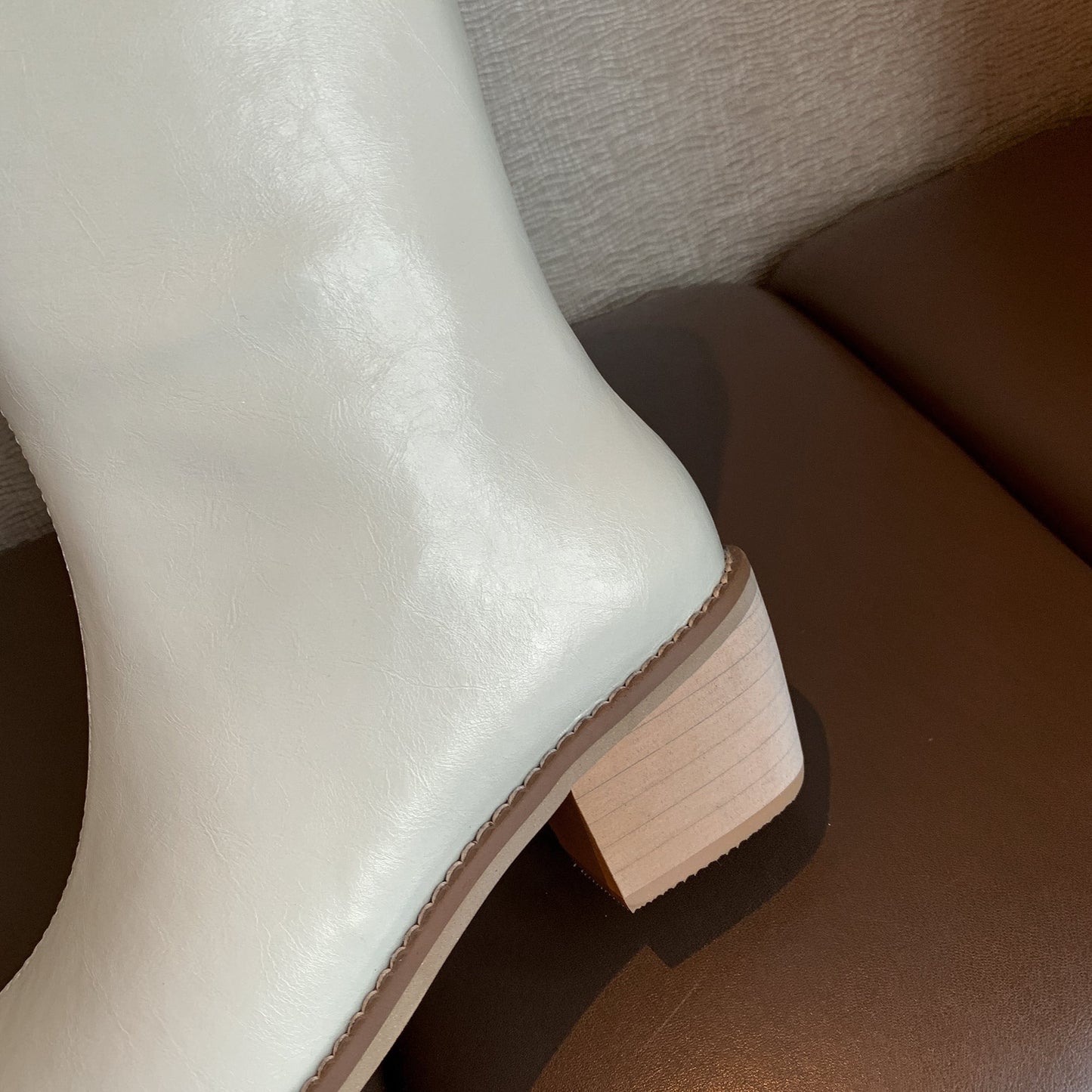 Nine Seven Women's Handmade Genuine Leather Pointed Toe Comfort Mid Block Heel Side Half Zip Up Cowboy Knee High Boots