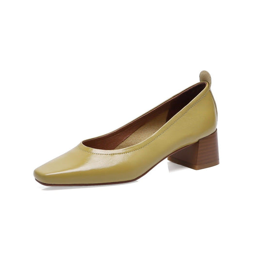 Nine Seven Women's Handmade Genuine Leather Chunky Heel Little Toe Slip On Office Pumps