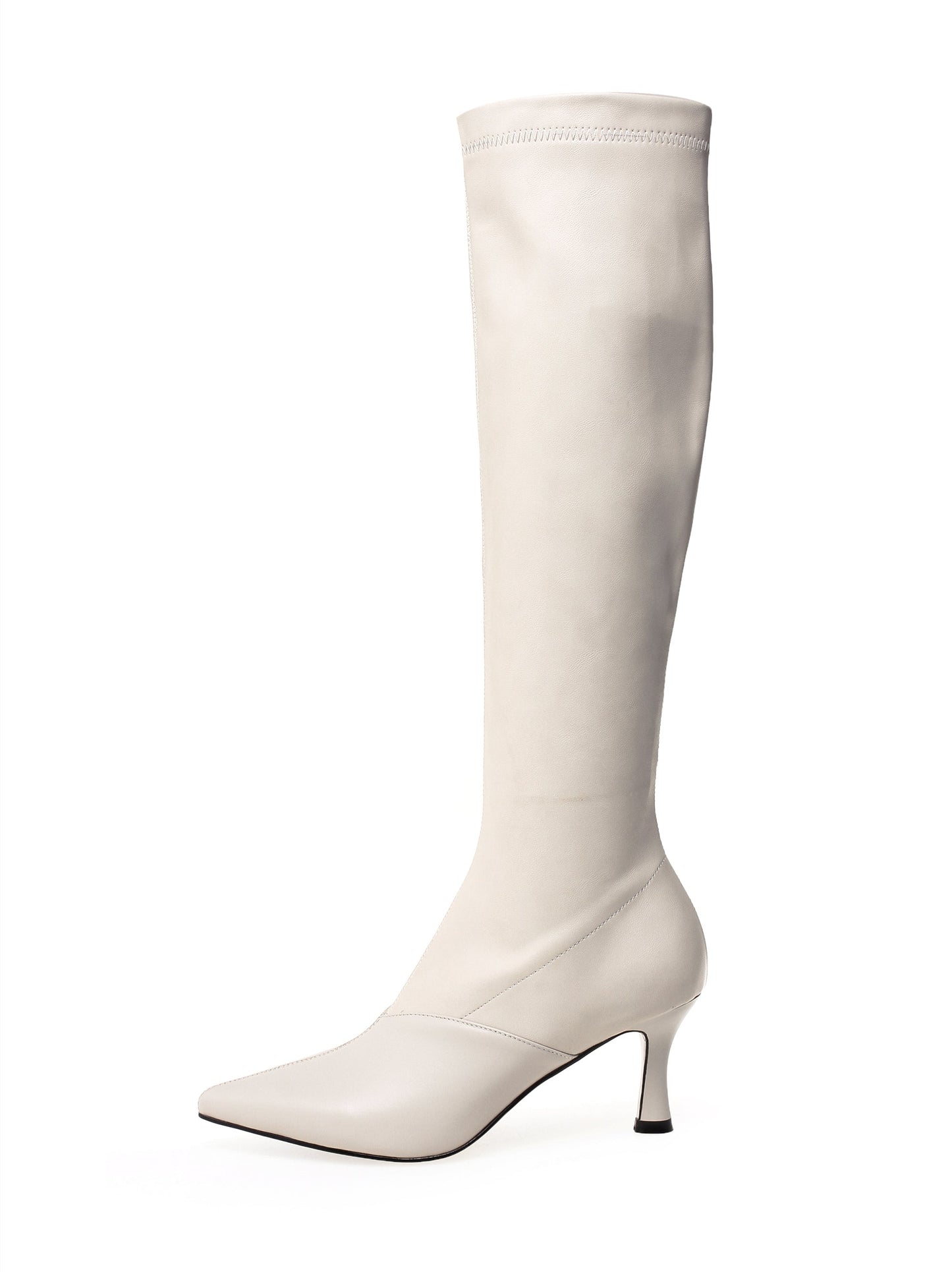 Nine Seven Women's Handmade Genuine Leather with Elastic Fabric Pointed Toe Side Zip Mid Heel Stylish Knee High Boots