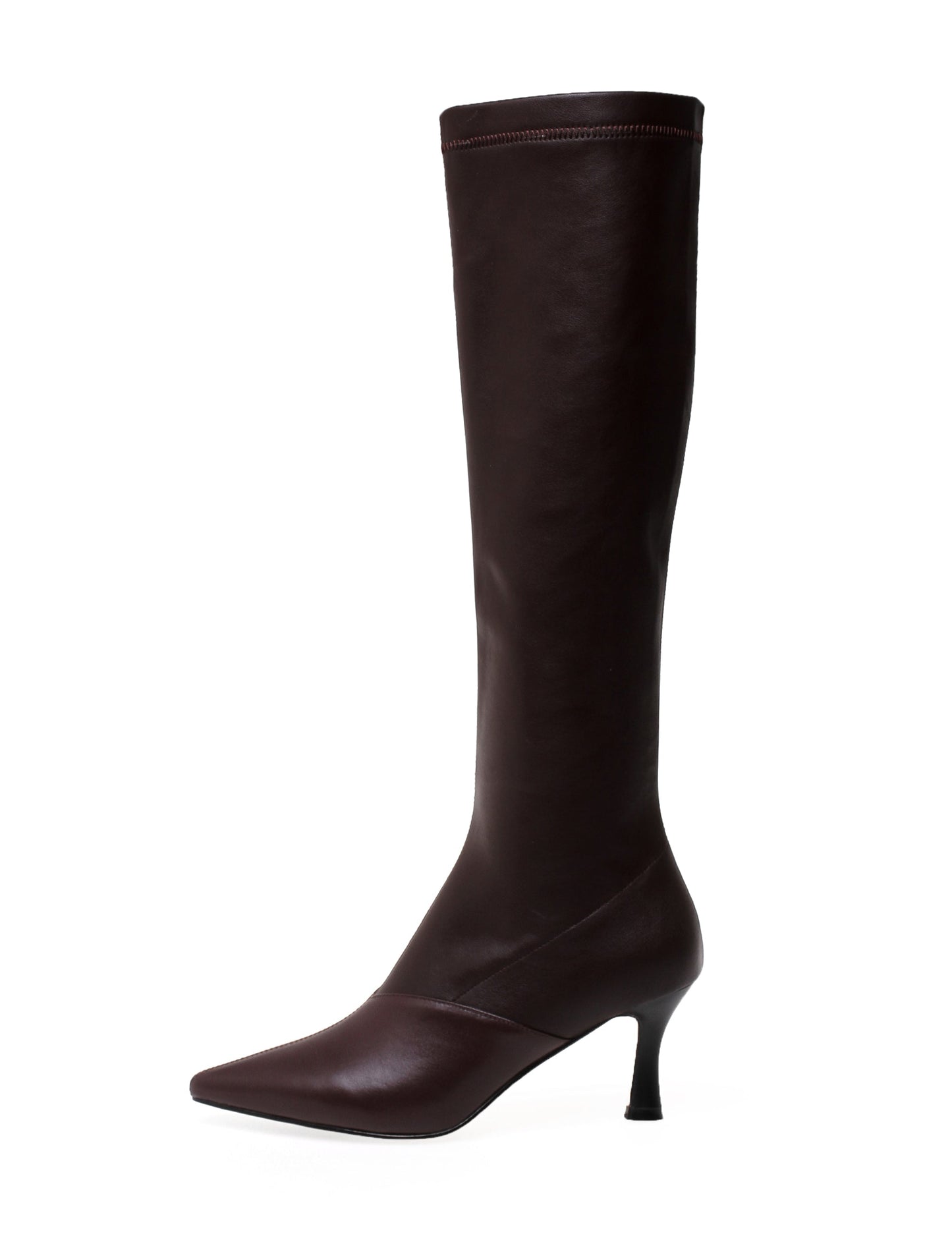 Nine Seven Women's Handmade Genuine Leather with Elastic Fabric Pointed Toe Side Zip Mid Heel Stylish Knee High Boots