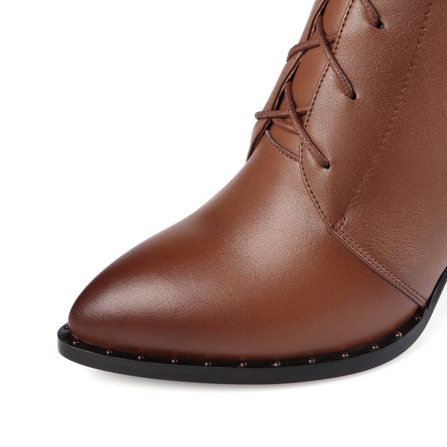 Nine Seven Women's Genuine Leather Pointed Toe Sylish Sleftie Handmade Side Zipper Mid Chunky Heel Knee High Boots