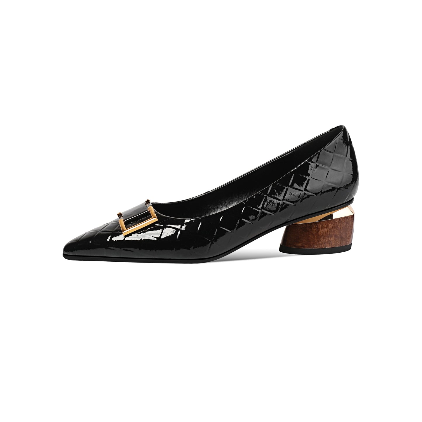 Nine Seven Women's Patent Leather Pointed Toe Handmade Low Chunky Heel Fashion Loafer Shoes with Buckle