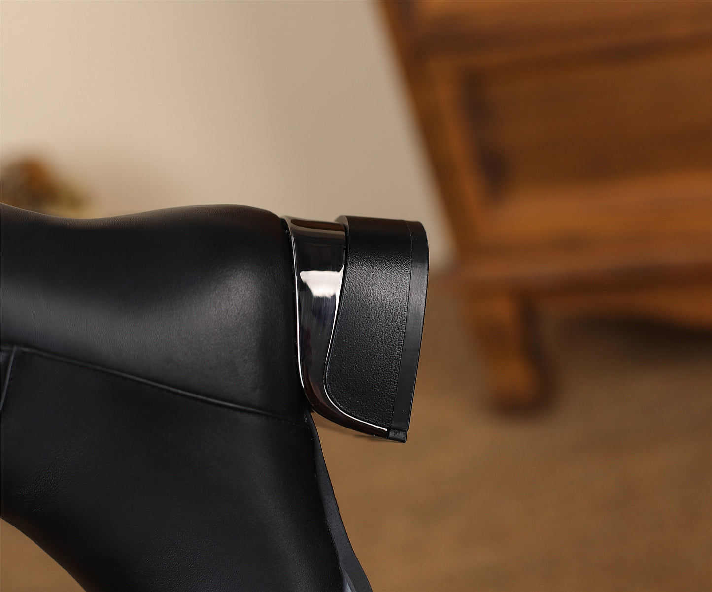 Nine Seven Women's Genuine Leather Round Toe Handmade Side Zipper Low Chunky Heels Classic Knee High Boots