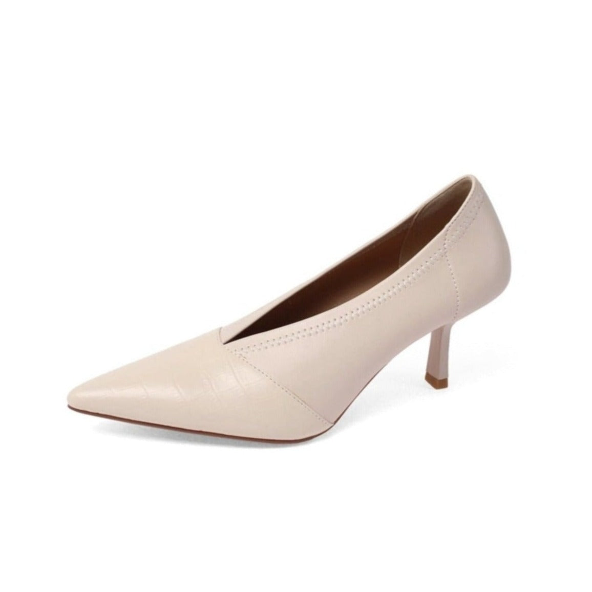 Nine Seven Genuine Leather Women's Handmade Clear Pointed Toe Mid Stiletto Heel Stylish Slip On Loafer Pump Shoes