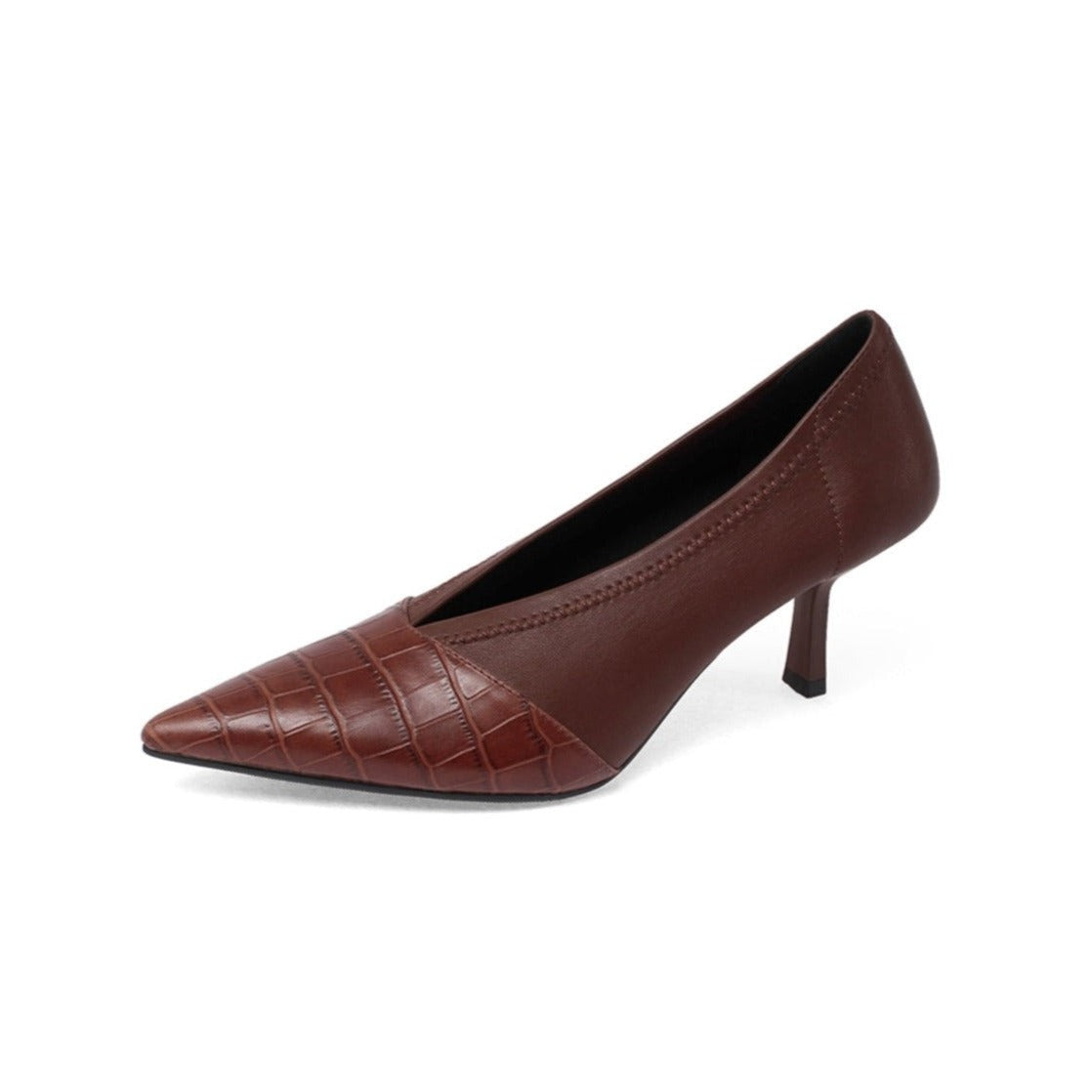 Nine Seven Genuine Leather Women's Handmade Clear Pointed Toe Mid Stiletto Heel Stylish Slip On Loafer Pump Shoes