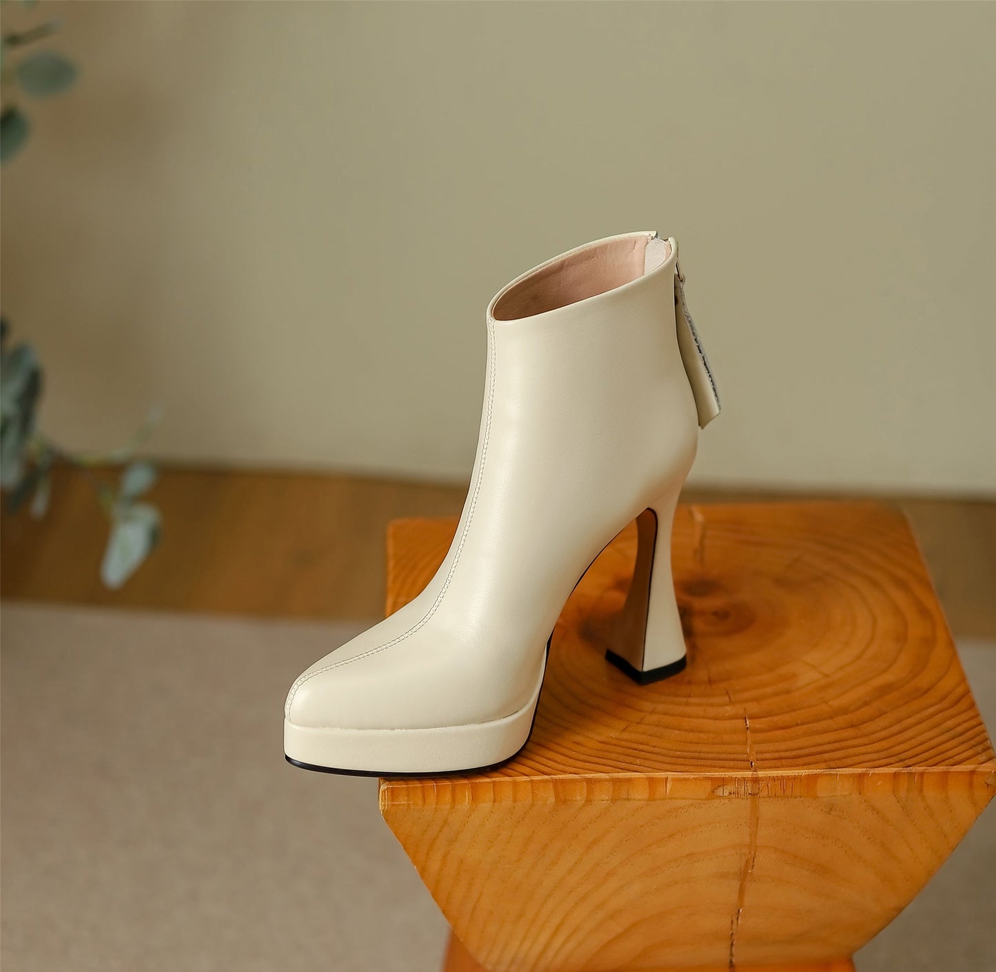 Nine Seven Women's Pointed Toe Genuine Leather Handmade Back Zipper High Spool Heels Ankle Boots with Platform