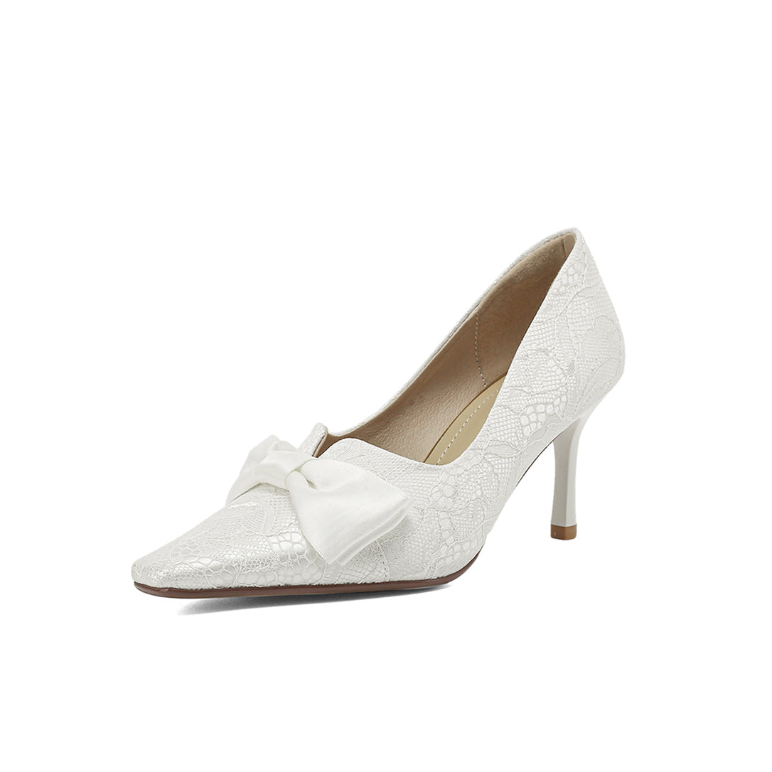 Nine Seven Handmade Women's Satin Bowknot Slip On Stiletto Heel Bridal Weeding Pumps Shoes