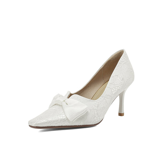 Nine Seven Handmade Women's Satin Bowknot Slip On Stiletto Heel Bridal Weeding Pumps Shoes