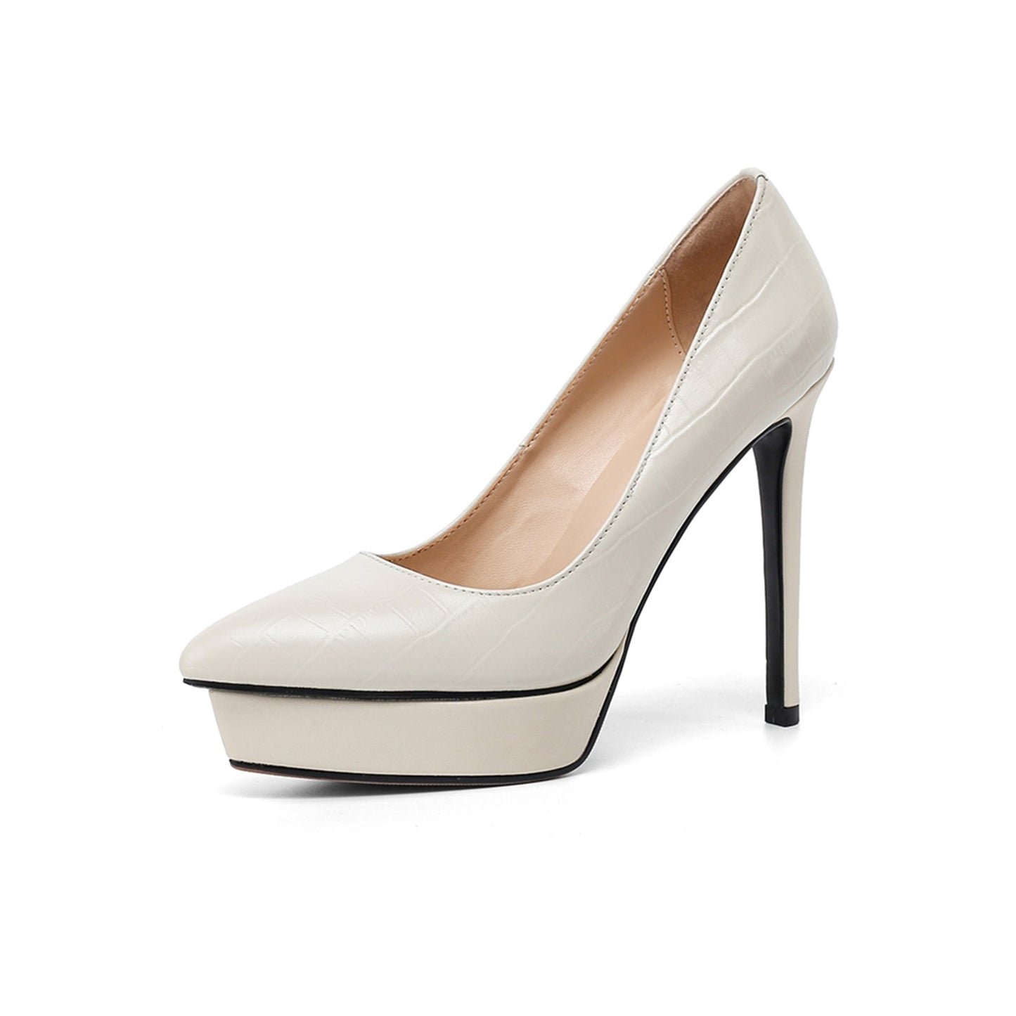 Nine Seven Women's Genuine Leather Pointed Toe Handmade Super High Stiletto Heels Trendy Pumps Shoes with Platform