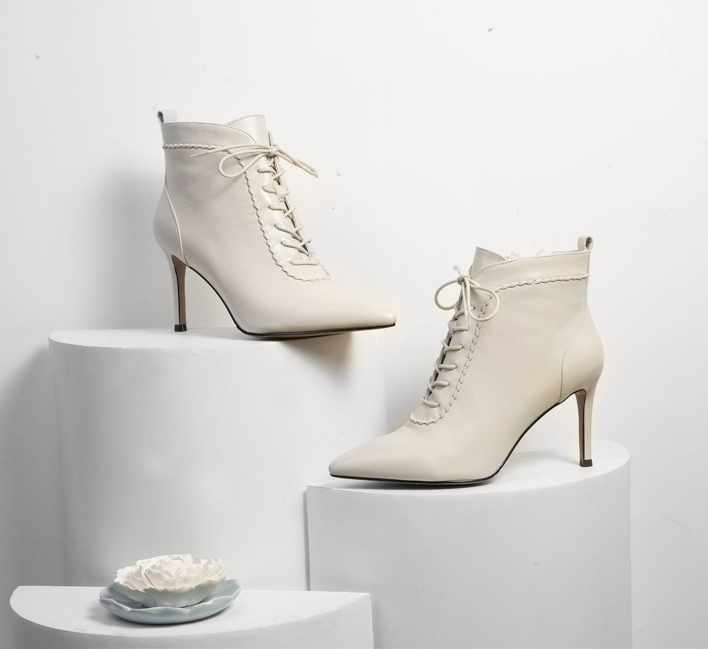 Nine Seven Women's Genuine Leather Sexy Stiletto Heel Handmade Zip Up Pointed Toe Booties with Selftie Design