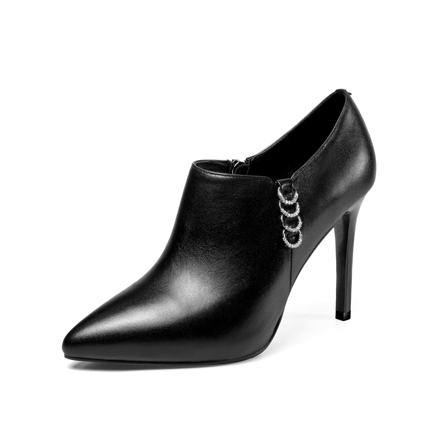 Nine Seven Women's Genuine Leather Pointed Toe Handmade Side Zipper Stiletto High Heels Elegant Pumps Shoes