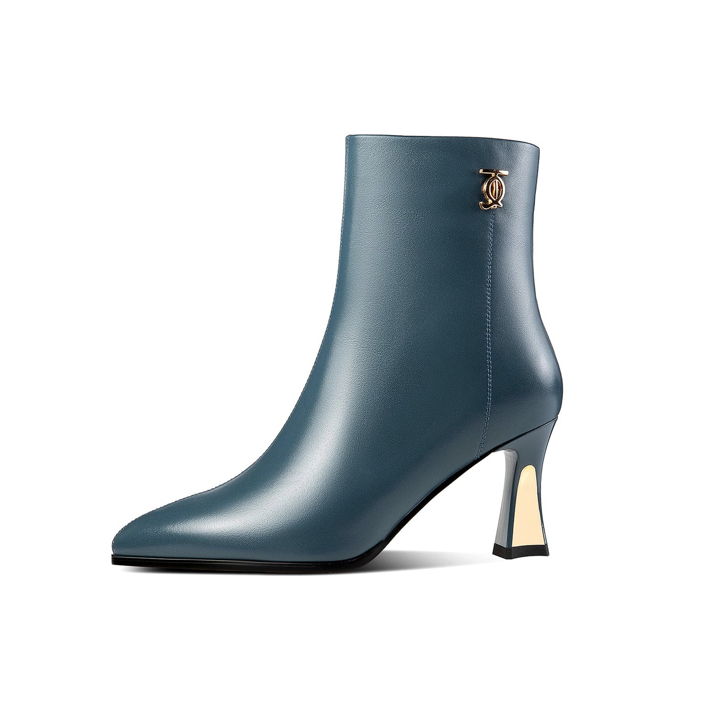 Nine Seven Women's Handmade Genuine Leather Side Zip Up Mid Heel Pointed Toe Elegant Ankle Booties