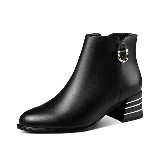 Nine Seven Handmade Women's Genuine Leather Side Zip Up Chunky Heel Round Toe Stylish Ankle Booties