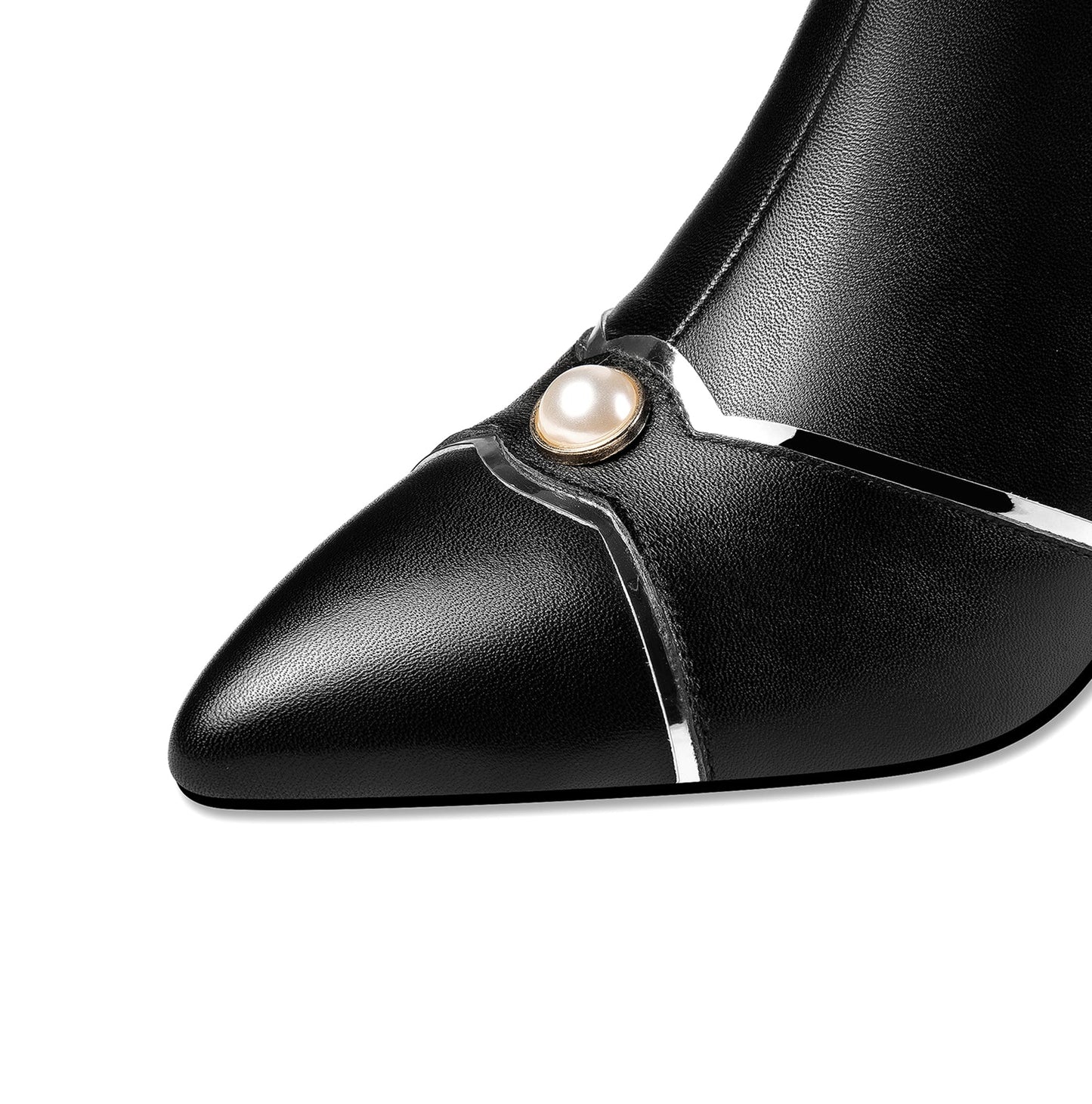Nine Seven Handmade Women's Genuine Leather Side Zip Up Spool Heel Pointed Toe Elegant Ankle Boots